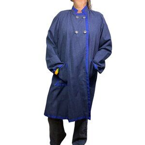 handmade vintage dark wash denim long wrap coat jacket lined 90s Y2K women's XXL